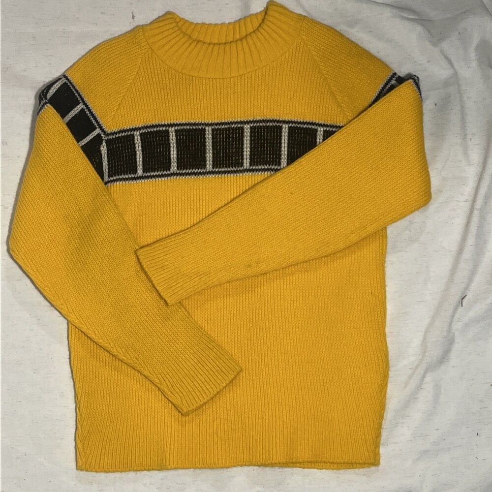 Vintage 70s YAMAHA Knit Molly Design CrewNeck Motocross Sweater Yellow M 16